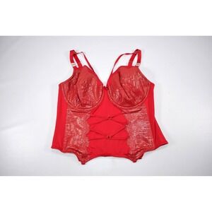 Cacique Red Corset Bustier Underwire Bra Women's 40DD Back Hooks